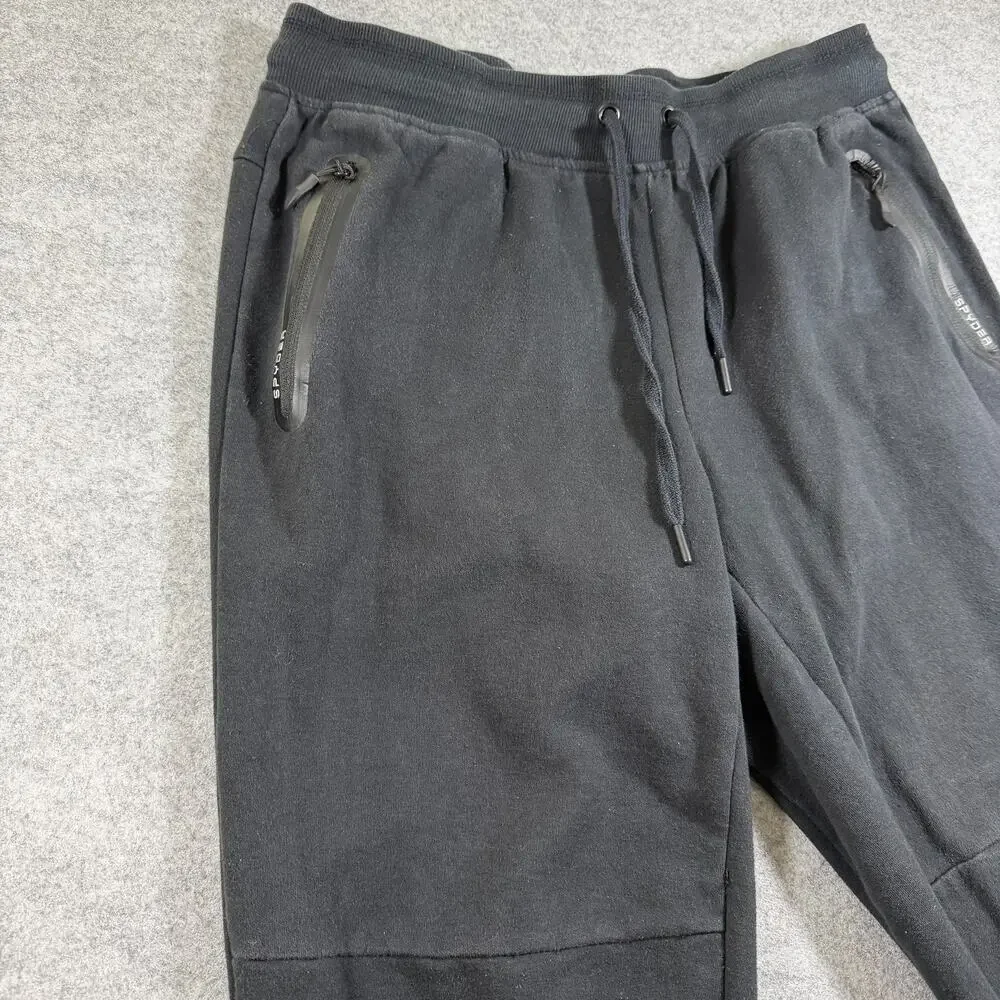 Spyder Active Joggers Mens L Black Drawstring Zip Pockets Ribbed Cuffs Taper